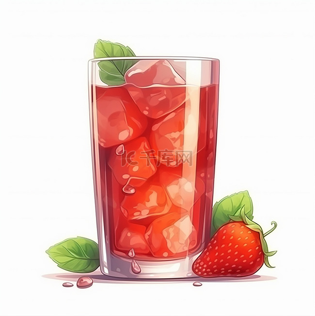 一杯鲜榨草莓果汁