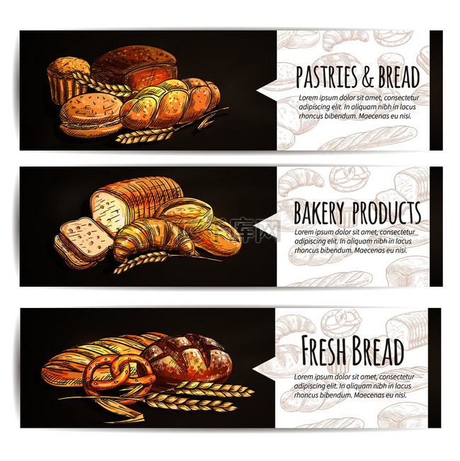 面包店新鲜面包和糕点海报。