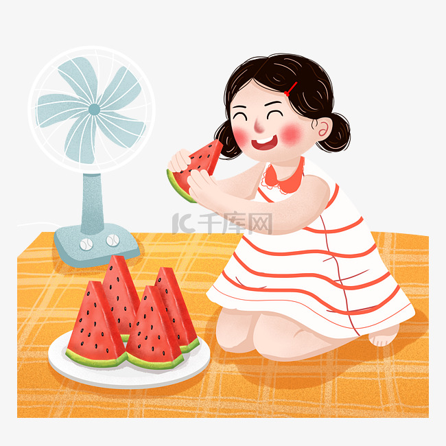 夏至大暑小暑女孩吃西瓜