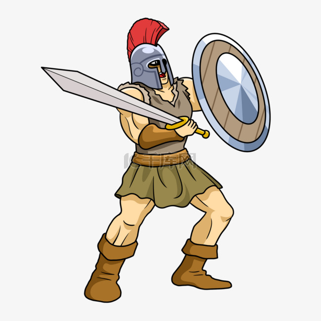 古罗马持盾剑士卡通