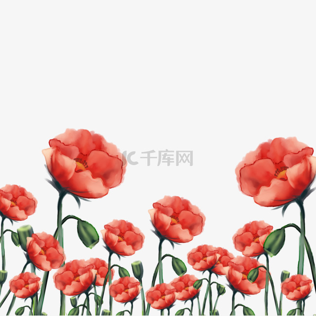 红色水彩婚礼花卉边框