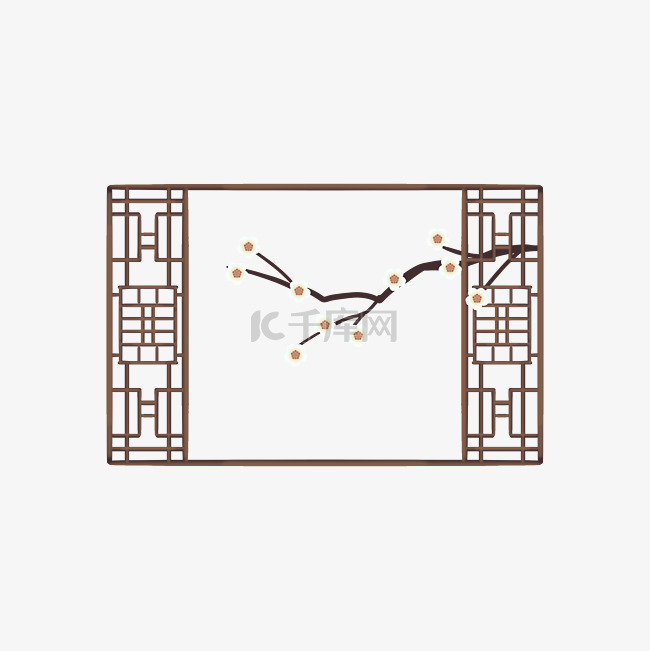 中国古风雕花门窗花枝边框中式