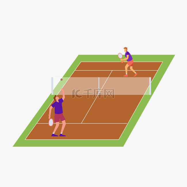 网球比赛运动概念插画网球场上两
