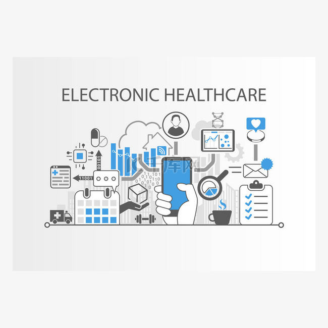 电子医疗或电子健康背景矢量图