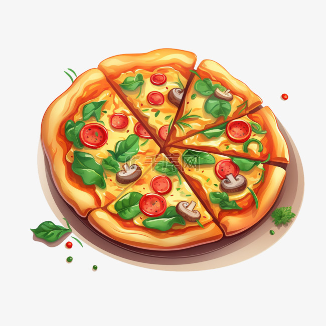 美食食物披萨扁平插画手绘免抠元