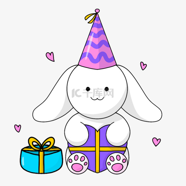 戴帽子的小兔卡通生日剪贴画