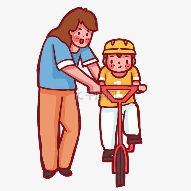 母亲节亲子教孩子骑自行车
