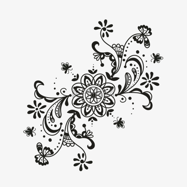 简约曼海蒂线条花纹纹身