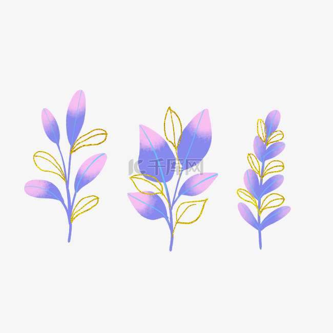 水彩鎏金紫色叶子植物