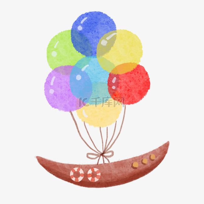 气球抽象船水彩风格