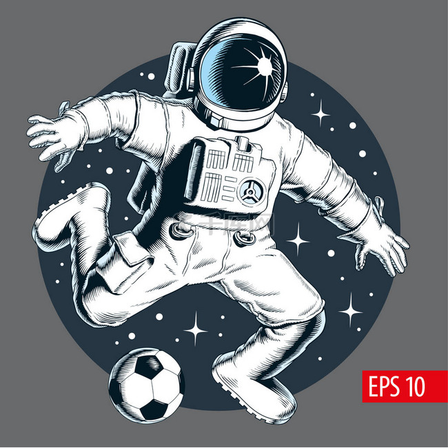 宇航员在太空踢足球或踢足球。向