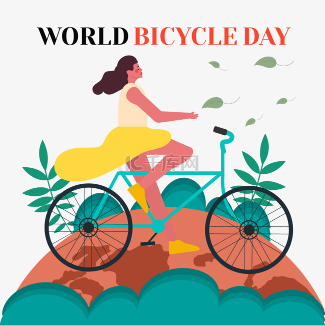 世界自行车日黄色长裙骑车的女孩
