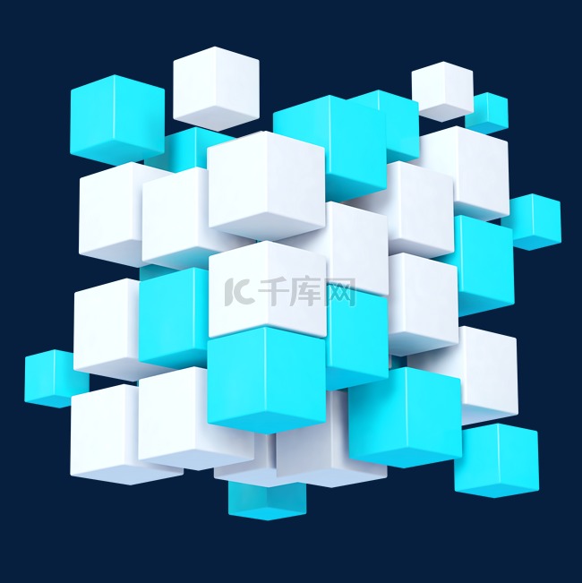 蓝色C4D商务多色立体方块组合