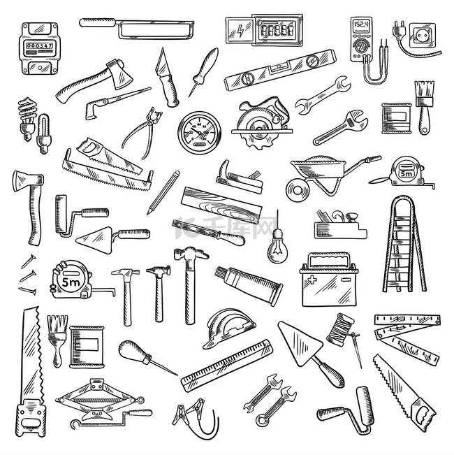 工具图标，包括扳手和锤子、斧头