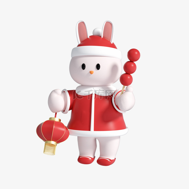 3D立体红色兔年IP卡通角色形象
