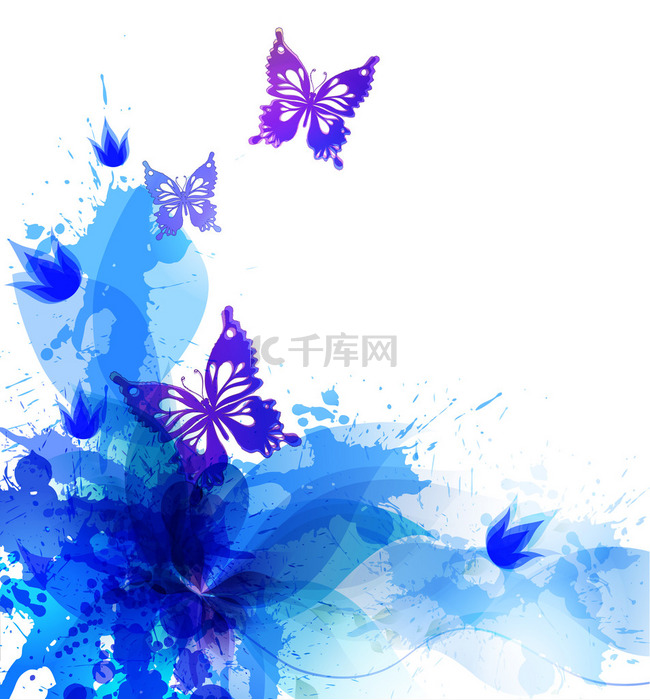 用水彩花和蝴蝶背景