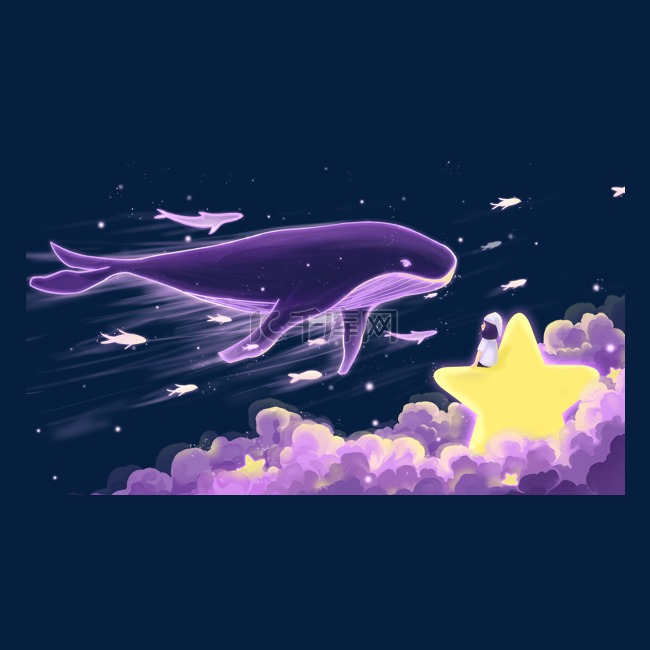 大海星空女孩鲸鱼