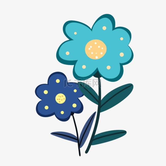 花植物蓝色卡通绘画图片