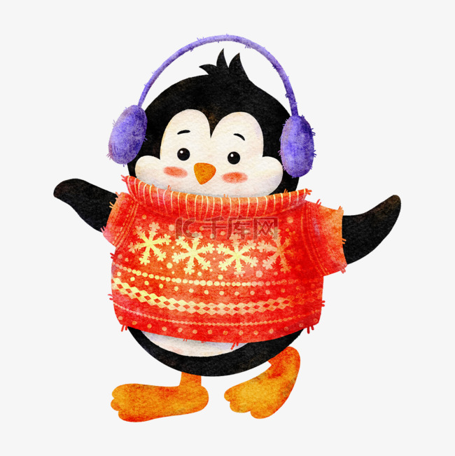圣诞节企鹅水彩风格