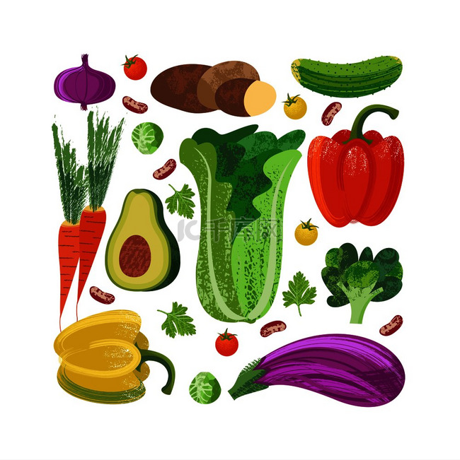 一套手绘蔬菜。
