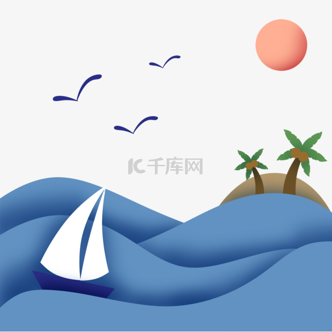 剪纸风格可爱海洋