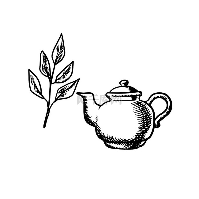 陶瓷茶壶白色背景上隔离着新鲜的
