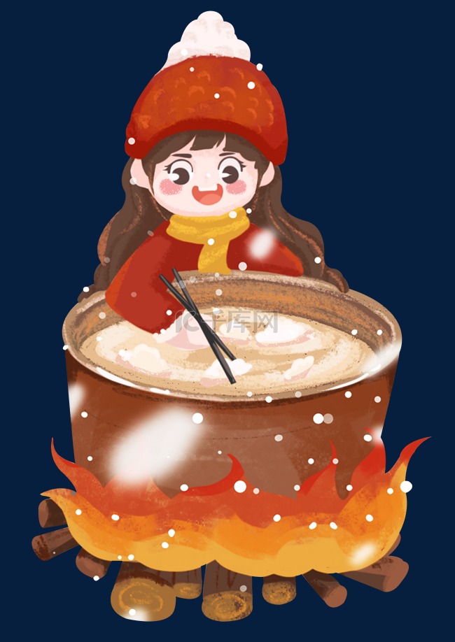 冬至大雪女孩煮饺子