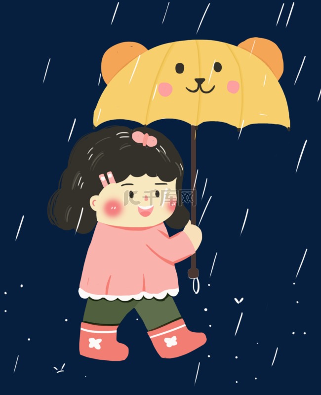 雨水节气春天下雨女孩打伞