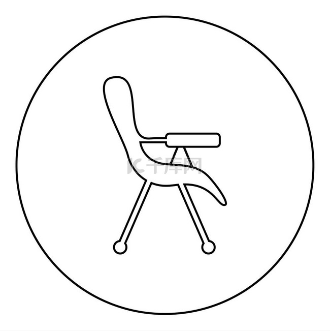 圆形圆形轮廓的喂食椅图标黑色矢