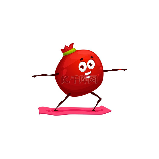 水果石榴在瑜伽垫上做运动锻炼孤
