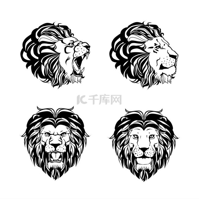 与狮子头的四个版画的集合。