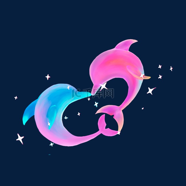 梦幻糖果色海豚对吻