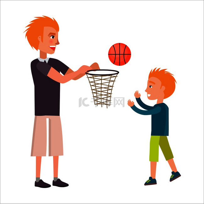 父亲和他可爱的儿子矢量图打篮球