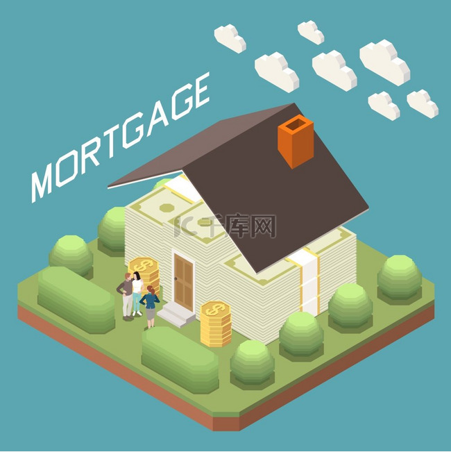 银行抵押贷款购房等距构图与家庭