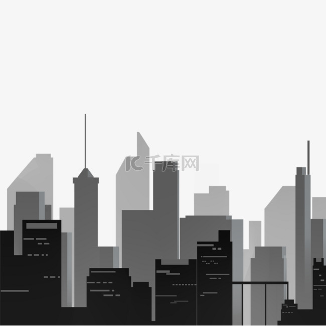 城市高楼天际线黑白灰渐变剪影