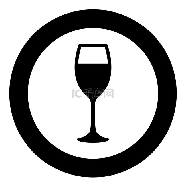 一杯葡萄酒图标黑色圆圈矢量图隔