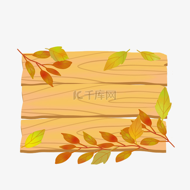 秋天木板树叶边框