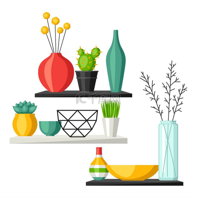 家居装饰花瓶花盆、多肉植物和仙