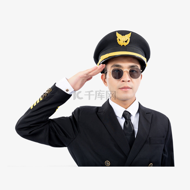 机场机长飞行员男士敬礼手势