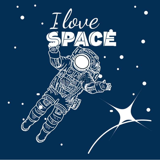 我爱空间海报，宇航员在太空中