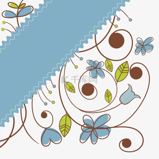 花卉植物抽象蓝色几何线稿