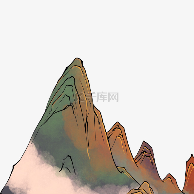 中国风古风水墨山峰描线