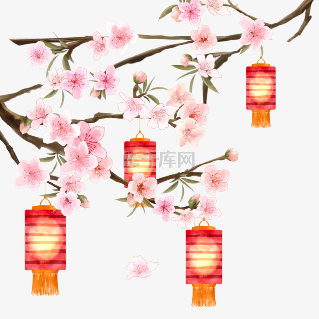 越南新年桃花灯笼边框