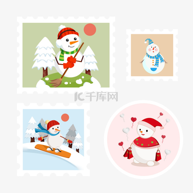 圣诞节邮票雪人套装