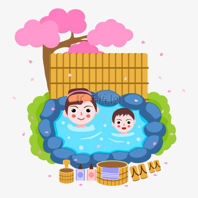 两个人日本泡温泉插画