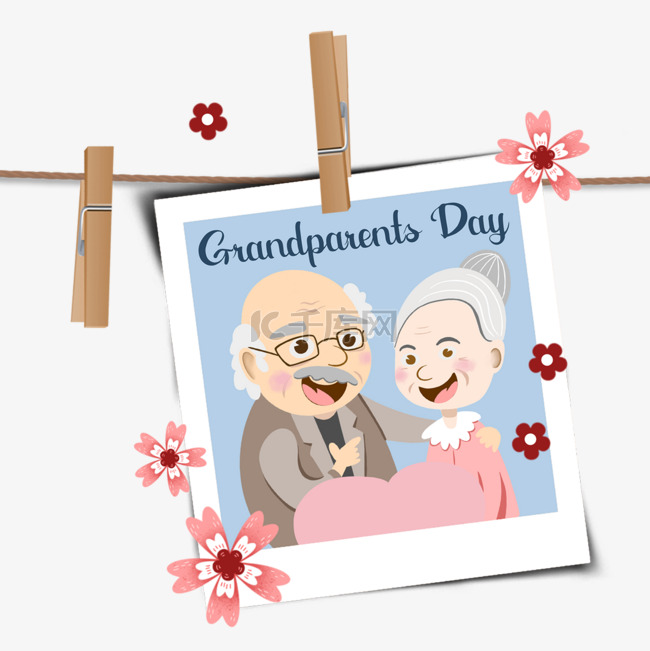 粉色花朵祖父母日相框