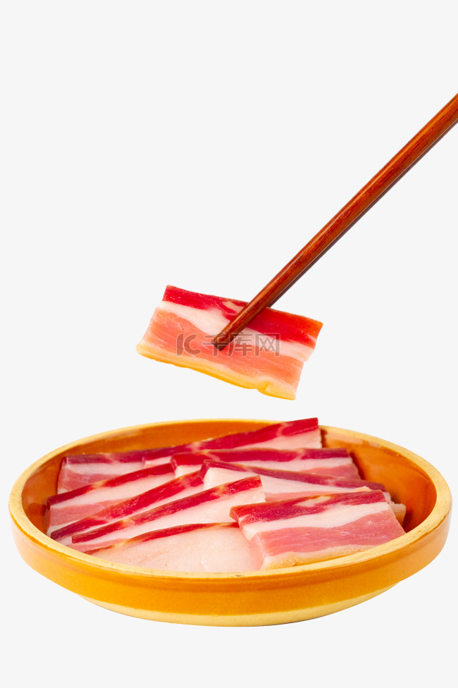 筷子夹起金华火腿风干肉