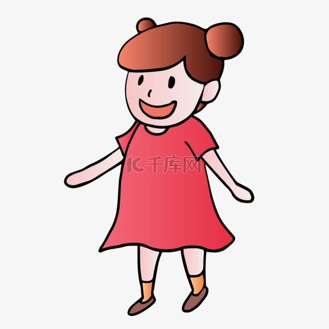 丸子头红色连衣裙女孩儿童节人物