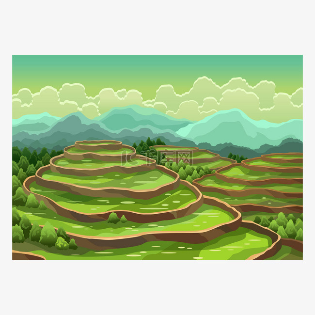 稻田梯田景观.亚洲农村背景。农