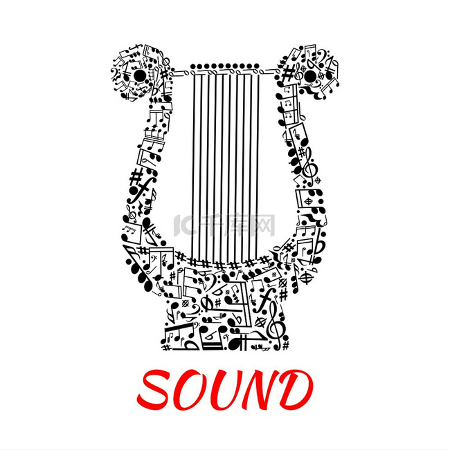 亥姆霍兹或科学记数法中的音符和颤音或低音谱号以七弦琴的形状